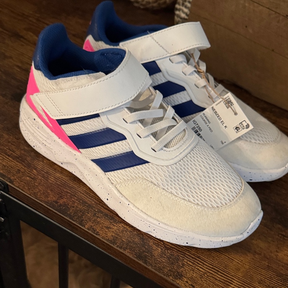 Adidas Kids' White, Pink, and Blue Sneakers
